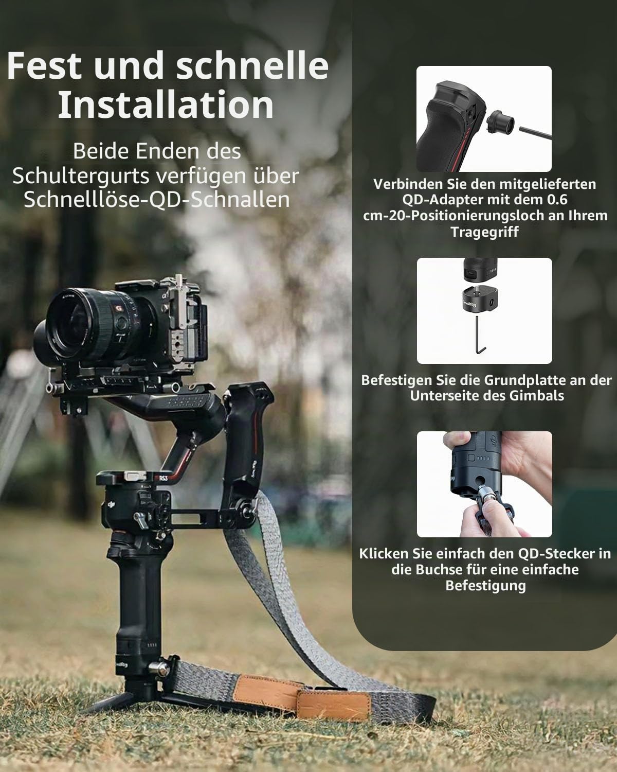 SMALLRIG RS4 Pro Gewichtsreduzierender Schultergurt Shoulder Strap Kompatibel mit Sling-Griff für DJI, Gimbal-Gürtel mit QD Quick Release Buckles für DJI RS4 / RS 4Pro / RS 3 / RS 3 Pro/RS 2-4118C