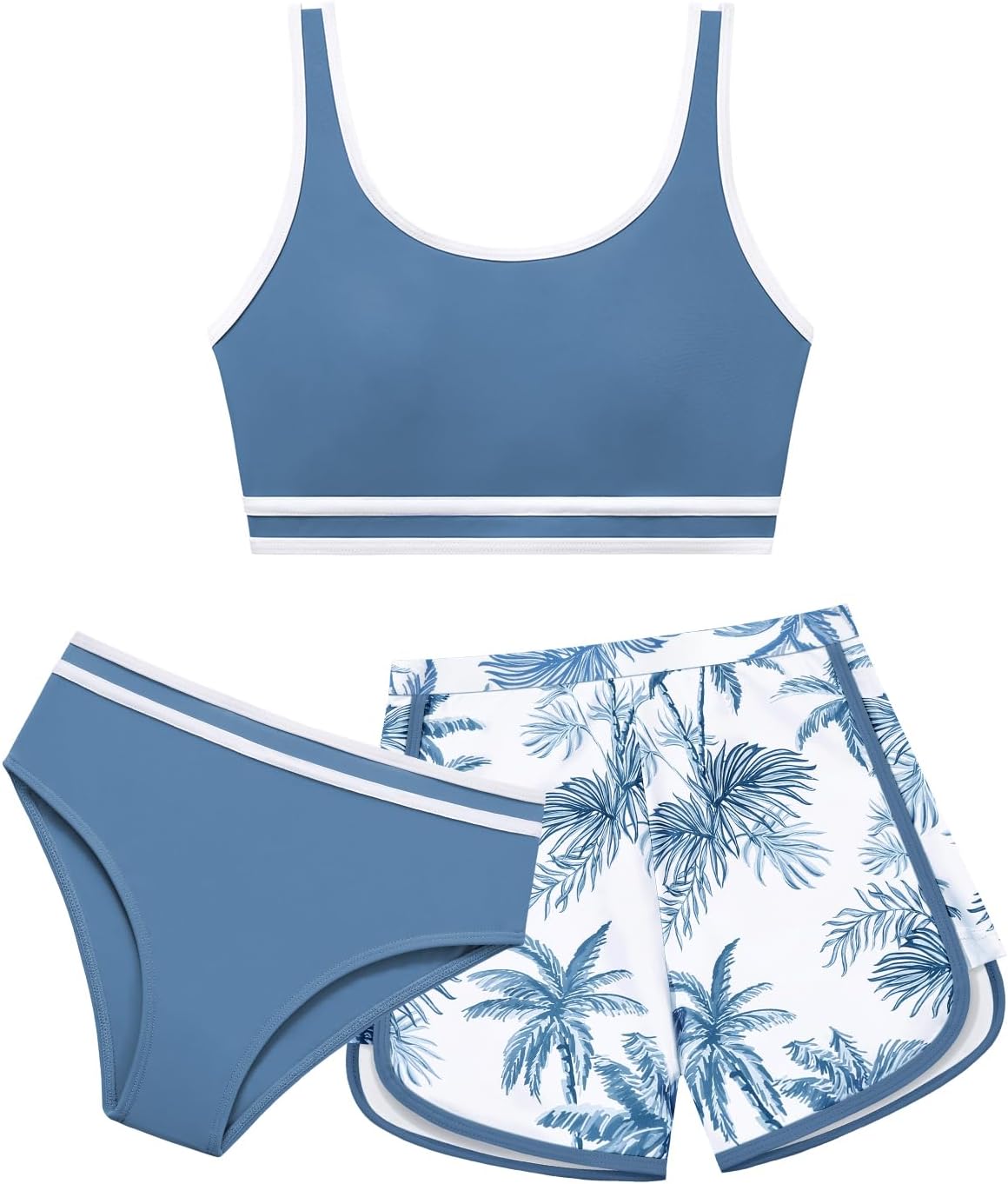 – Girls 3 Piece Swimsuits Bathing Suit Cross Color Matching Bikini Set with Shorts Kids Surfing Beach Swimwear