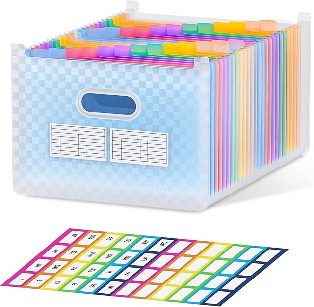 ThinkTex 26 Pockets Expanding File Folder, Upright & Open Top, A-Z Colorful Tabs, Larger Capacity Accordian Folder, Teacher Supplies - Blue
