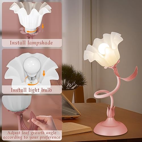 Miniatura 6 de Lámpara de mesa de flores, lámpara de noche y lámpara de mesita de noche para dormitorio, lámpara de lectura LED con 3 modos de color, lámpara de