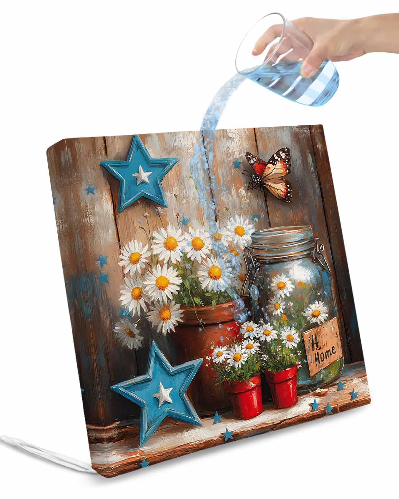 2 Pack Country Flower Waterproof Cushion Covers with Ties, Outdoor Patio Chaise Lounge Chair Seat Cushion Slip Covers Replacement(Only Cover) Western Texas Star Butterfly Barn Door 20