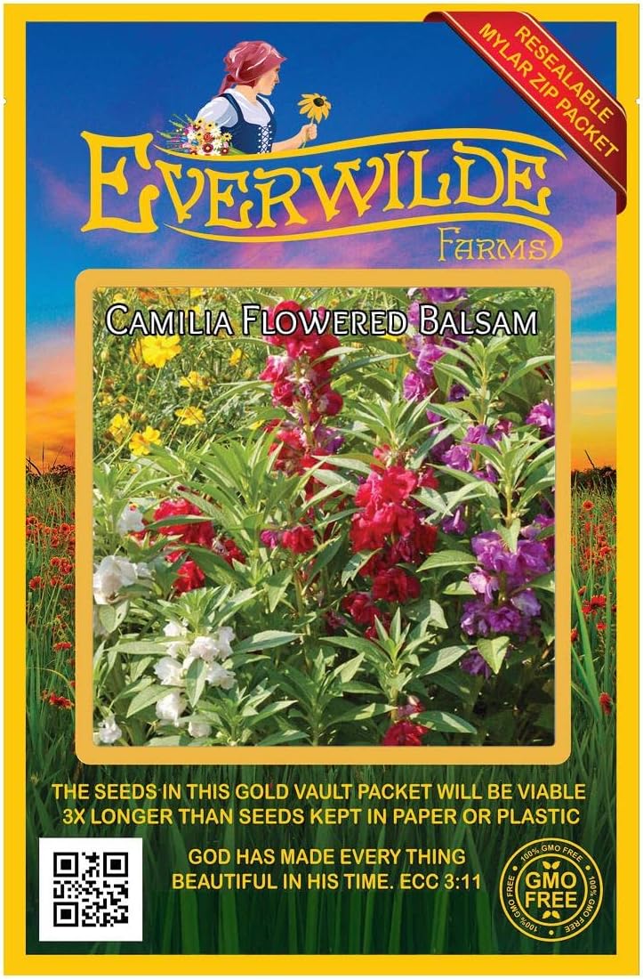 Everwilde Farms - 1 Lb Camilia Flowered Mix Balsam Wildflower Seeds - Gold Vault