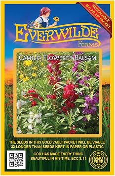 Everwilde Farms - 100 Camilia Flowered Mix Balsam Wildflower Seeds - Gold Vault Jumbo Seed Packet