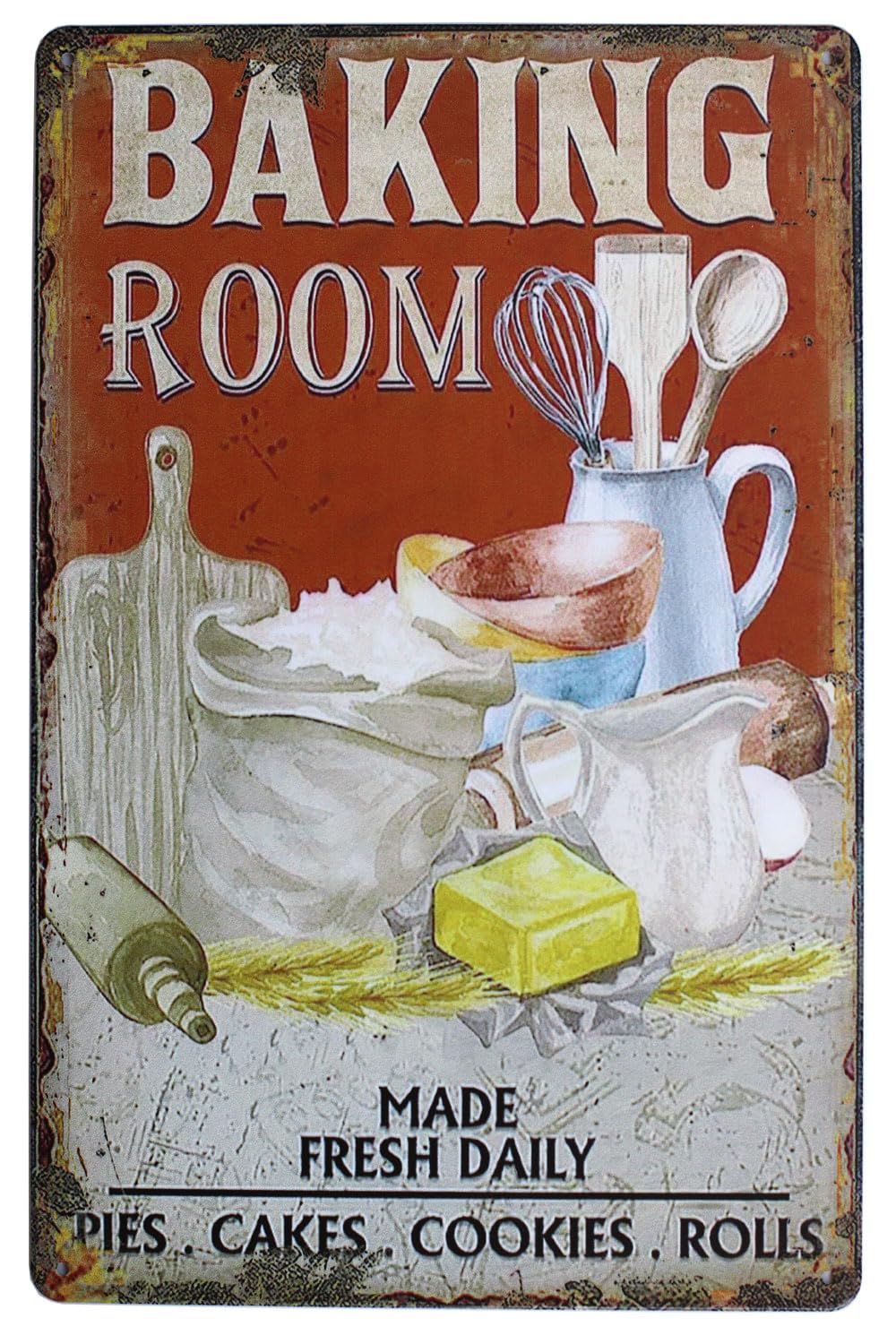 SMAZDFXX Baking Room, Metal Tin Sign, Vintage Art Poster Plaque Kitchen Home Wall Decor Cafes Bar Club 12"x16"