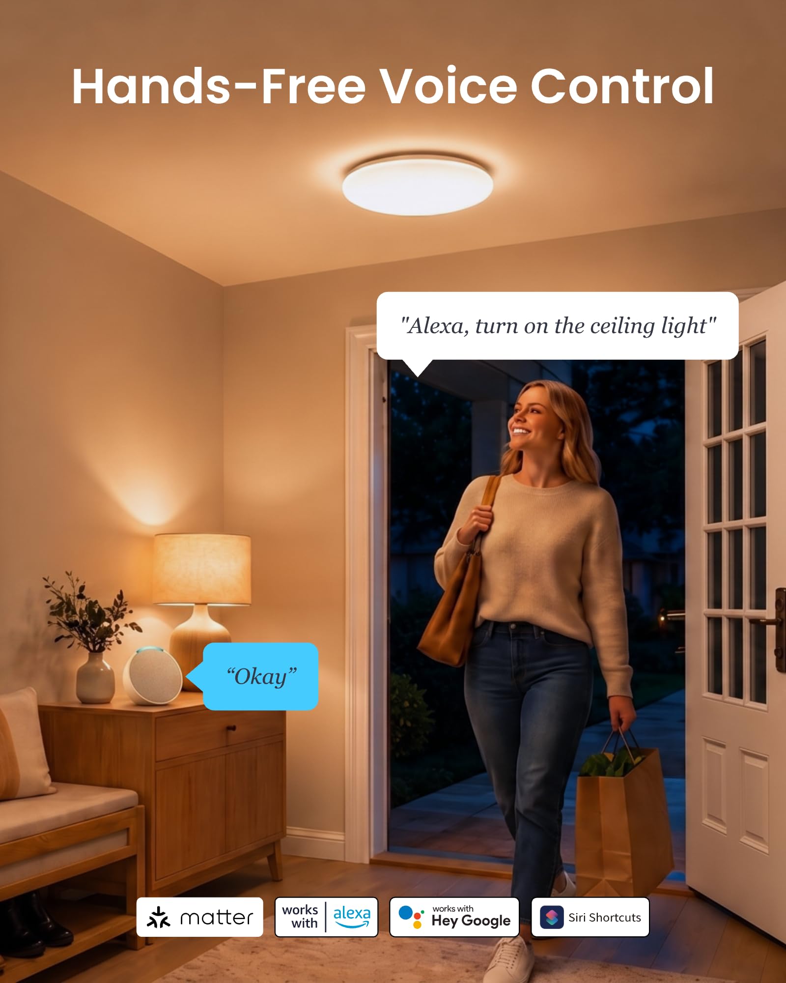SwitchBot RGBICWW lampa sufitowa 30 cm, inteligentna lampa LED z certyfikatem Matter, 2000 lm, nie wymaga koncentratora, ściemniana 2700 K-6500 K, współpracuje z Apple Home & Alexa, CRI 90+, do