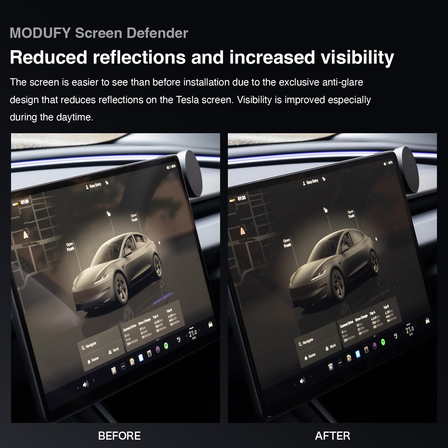 MODUFY Screen Defender for Tesla Model 3 Highland Anti-glare [Auto Alignment Kit] Front Screen Rear Backsheat Tempered Glass Screen Protector 9H Anti-Scratch Shock Resistant Anti Fingerprint Film