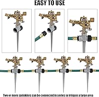 Vista 6 de Biswing Paquete de 2 Aspersores de Impacto con Soporte (Estaca), Cabezal de Aspersor de Césped de Aleación de Zinc Resistente sobre Base de Estaca