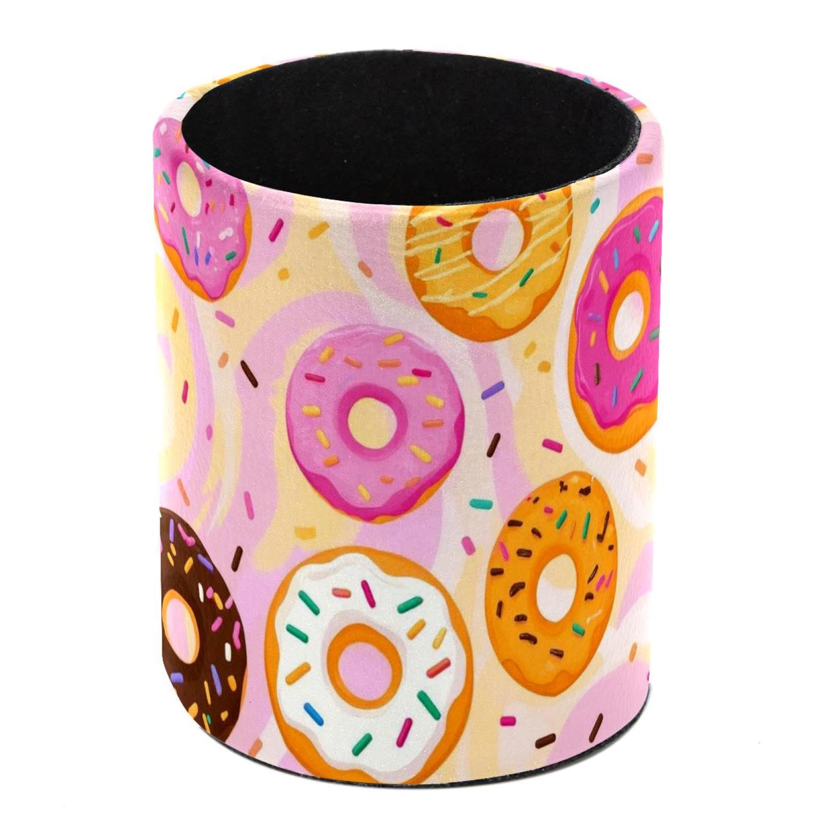HEOEH Donuts Pen Holder for Desk, PU Leather Pencil Holder Pen Cup Marker Holder Makeup Brush Holders, Desk Accessories & Workspace Organizers for Home, Office