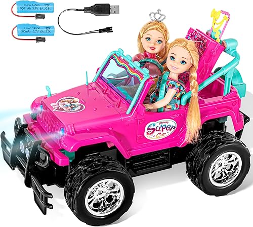 ULOVEME Purple Je ep - Auto de control remoto para niñas con muñeca de 5.5 pulgadas y luces LED, camiones todoterreno de 2.4 GHz, auto de juguete a
