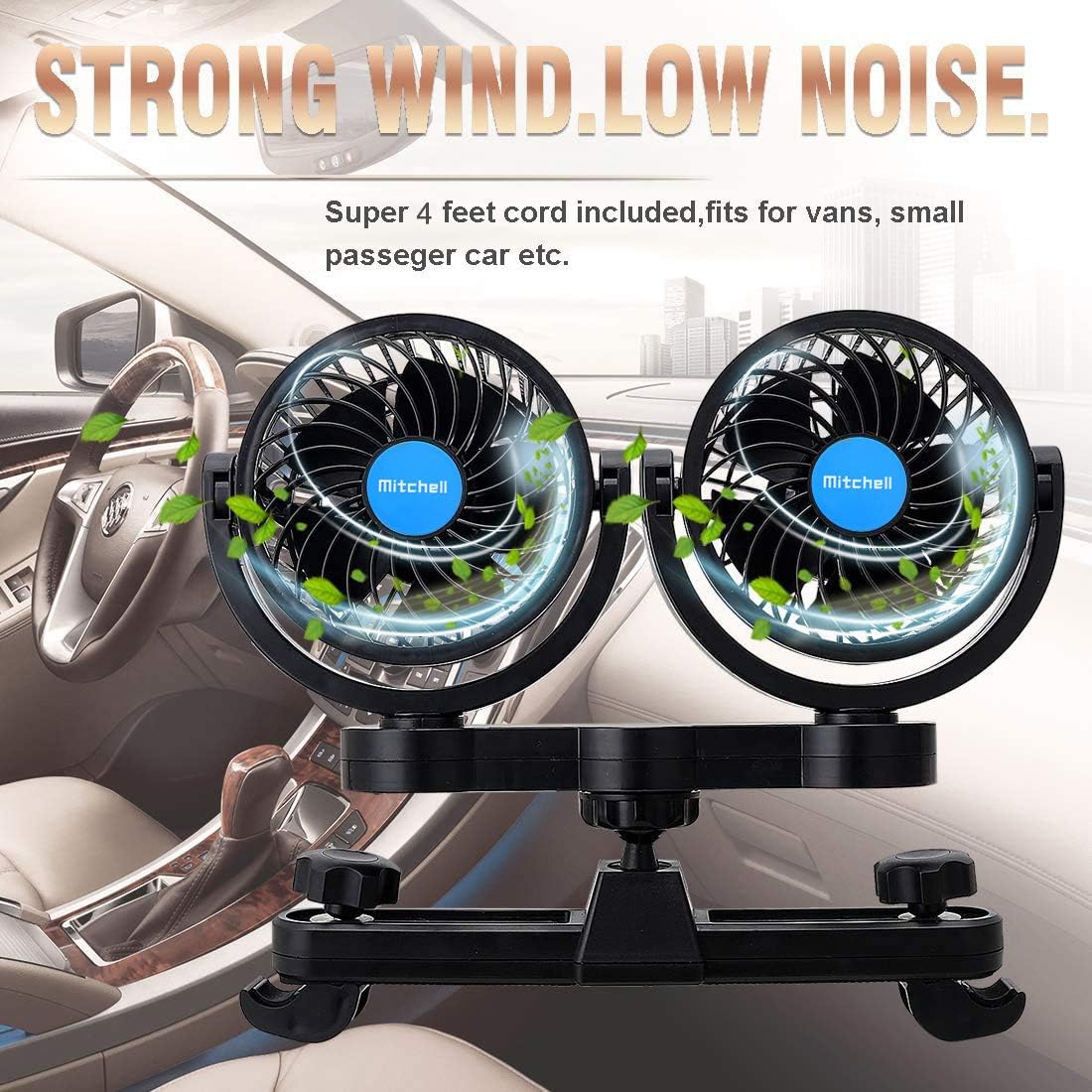 QIFUN Electric Car Fans for Rear Seat Passenger Portable Car Seat Fan, 4 Inches 12V Headrest 360° Rotatable Backseat Car Cooling Air Fan with Cigarette Lighter Plug for Vehicles, SUV, RV, Boat : Electronics