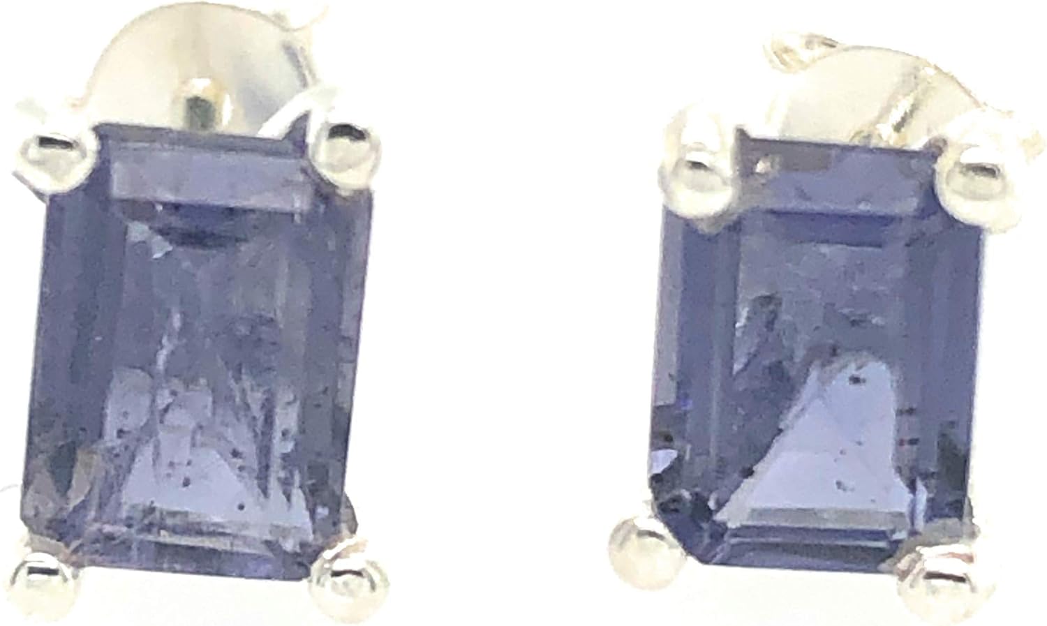 Natural 2ct Iolite 925 Solid Sterling Silver Earrings 7mm