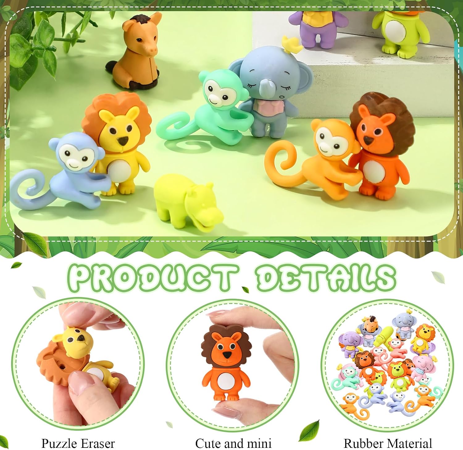 50 Sets Desk Pets Gifts Bulk Animal Erasers Desk Pets, Woodland image 3