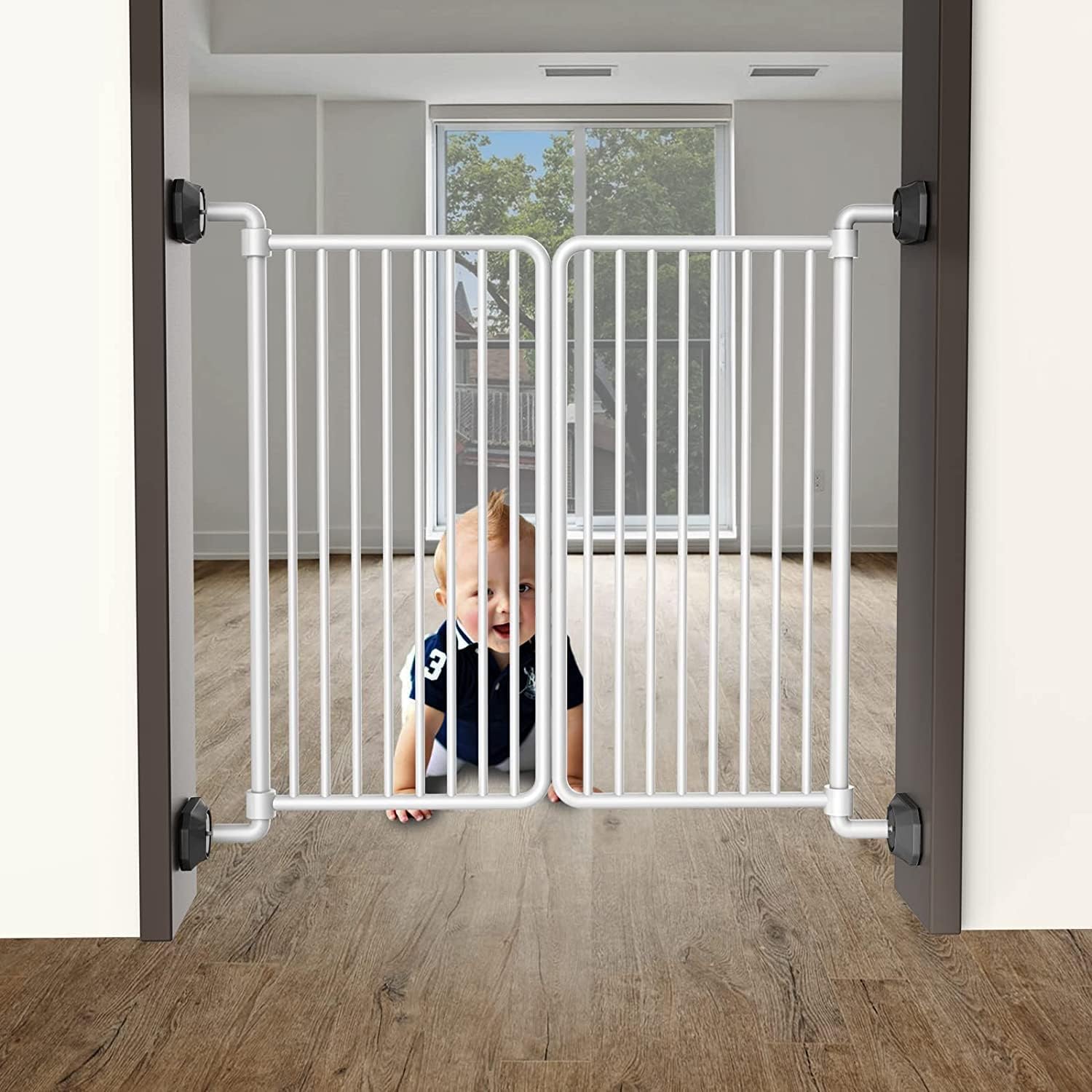 ICERO - Baby Gate Wall Protector - Protect Walls & Doorways from Pet & Dog Gates - for Child Pressure Mounted Stair Safety Gate- 8 Pack, Black