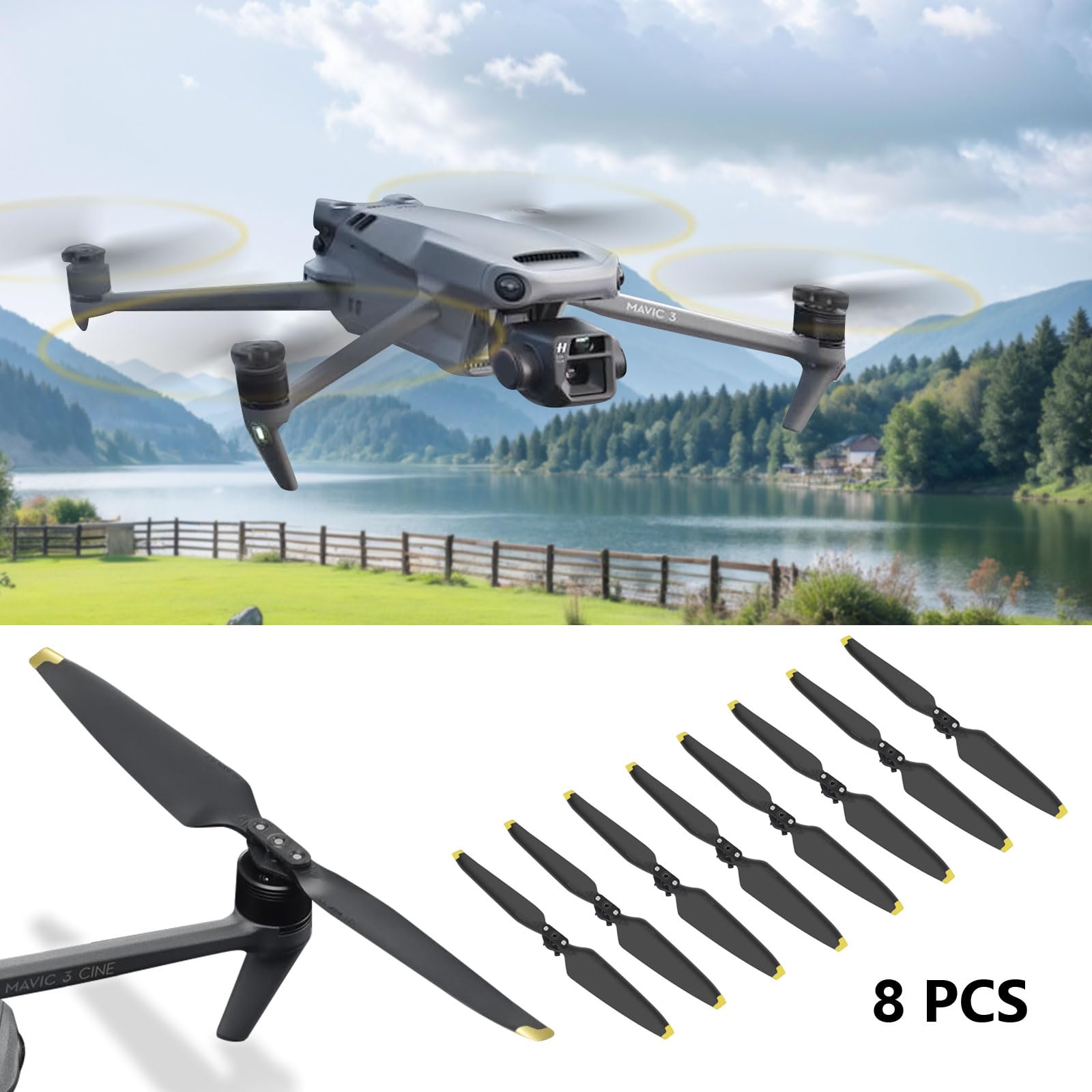 Hélices Mavic 3, 8 Piezas Drone Mavic 3 Pro Hélices con Diseño Liberación Rápida, 9453F Elices para Mavic 3 Pro/Mavic 3 Cine/Mavic 3 Classic/Mavic 3 Accesorios (Oro)