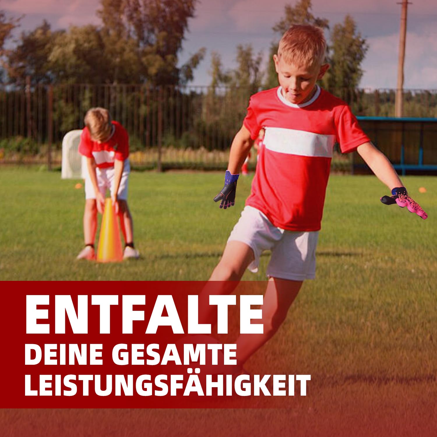 Gants de gardien de but, bonne adhérence - Gants de football pour enfants dans les tailles 6/7/8/9/10, récepteur puissant pour adolescents, adultes, enfants (rouge, 8)