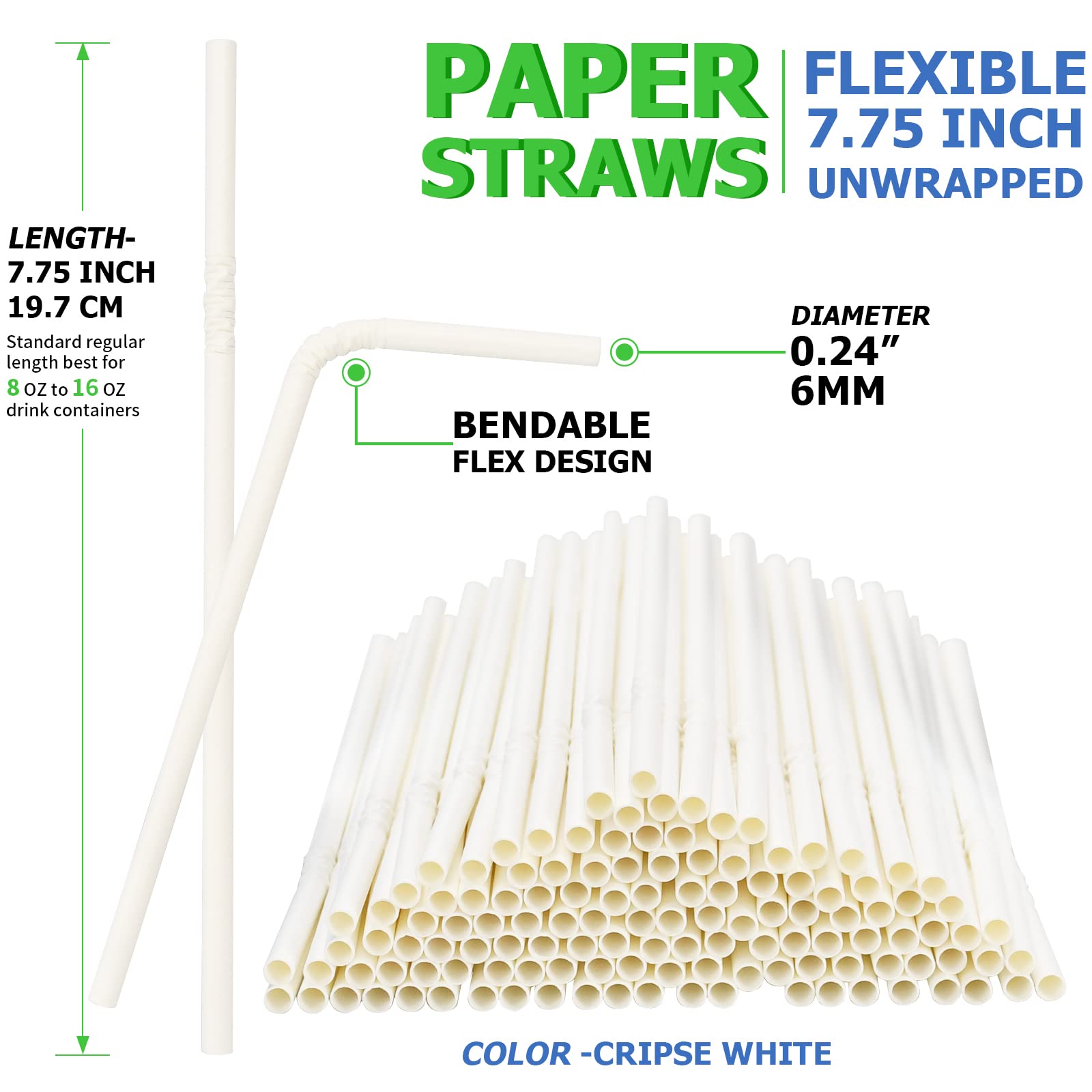 250 Pailles Flexibles En Papier Kraft Brun - 19,7cm X 0,6cm - Biodégradables - Idéales Enfants, Restaurants, Fêtes