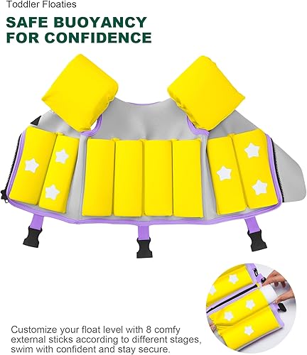 Miniatura 6 de Flotadores de piscina para niños de 1-2-3-5-7-9 años, chaleco de natación para niños pequeños de 20-30-50-70 libras, cómoda chaqueta flotante para