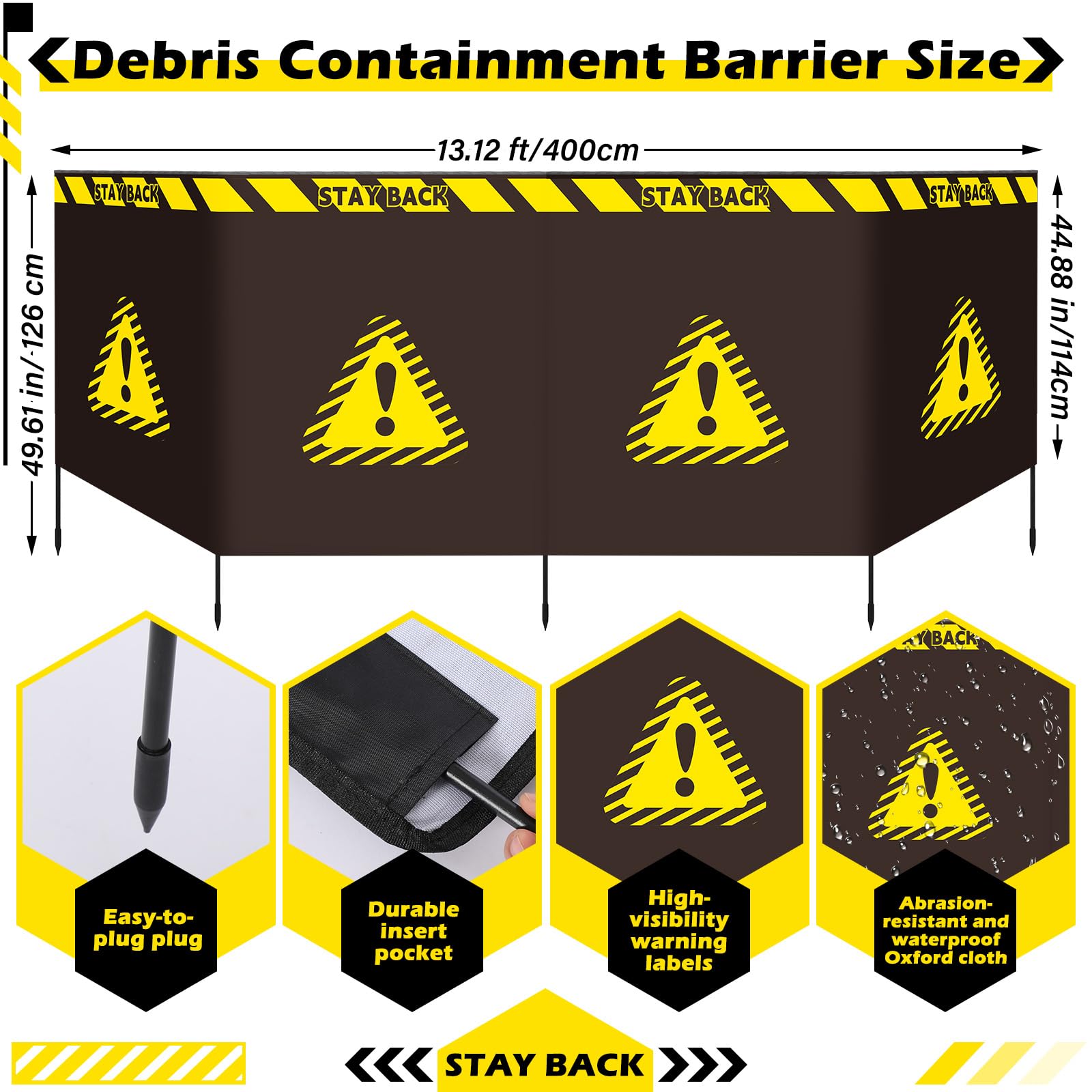 13.12 ft Debris Containment Barrier Arborist Equipment 4 Panel Safety Barricade Tree Climbing Gear Heavy Duty Oxford Foldable Protection Barricade Security Sign for Controlling Stumps Chipping — Amazon image 2