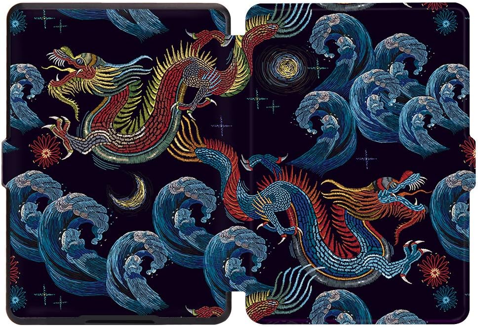 Huasiru Case for Kindle Paperwhite Gens Prior to 2018 (Model No. DP75SDI & EY21) Cover with Auto Wake/Sleep — Will Not Fit Paperwhite 10th/11th Gen, Black Dragon