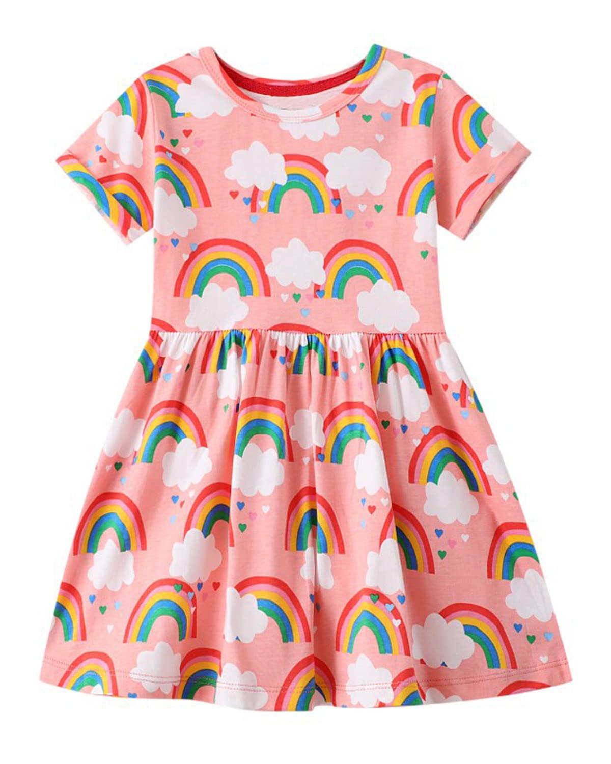 Youlebao Girls Cotton Long Sleeve Casual Cartoon Appliques Striped Jersey Dresses