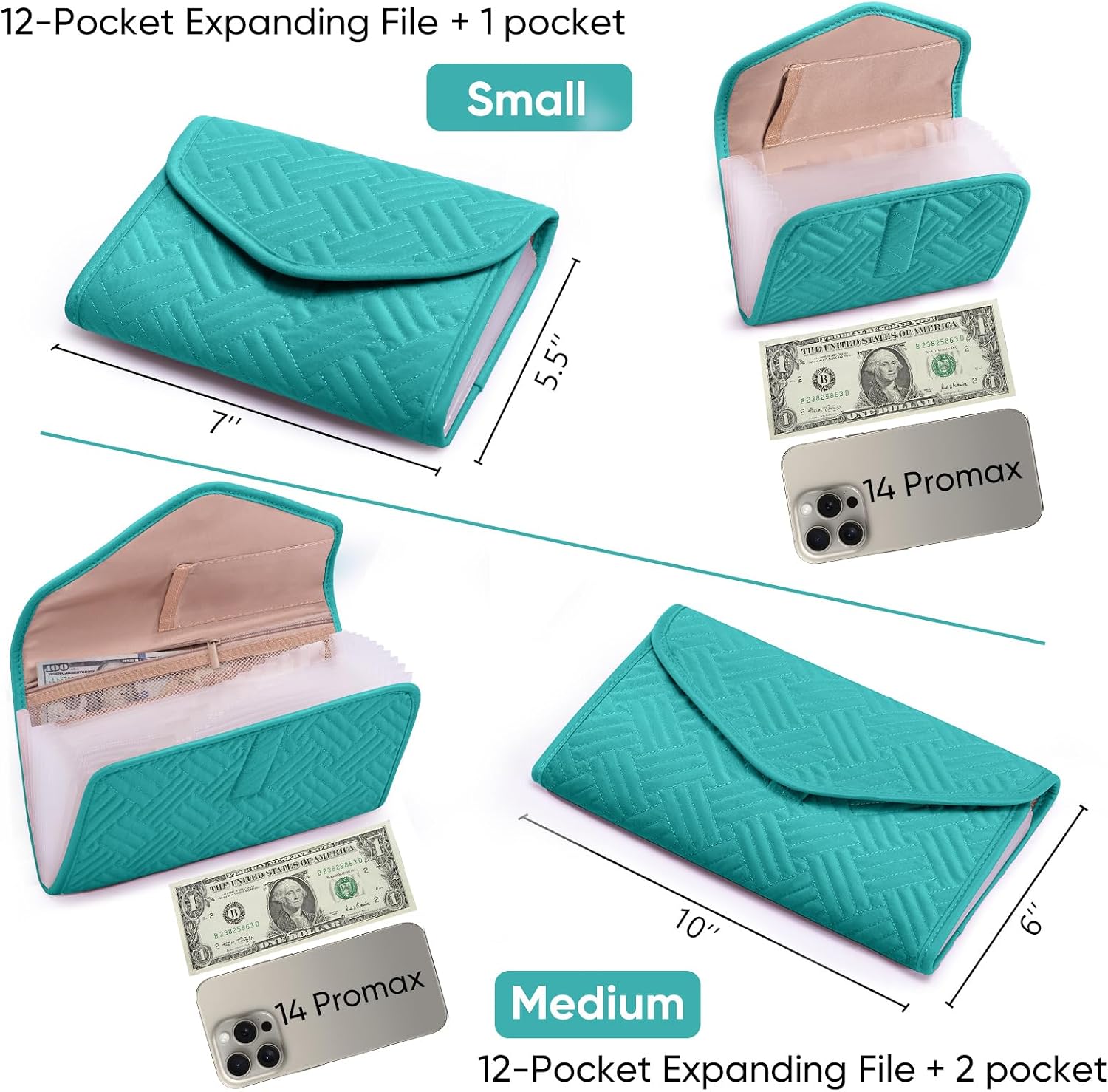 Fabric Receipt Organizer 7X5 - Receipt Holder 12 Pockets - Money Organizer - Elegant Receipt Holder - Coupon Holder - Cash Organizer - Envelope Organizer - Small Accordion File Organizer