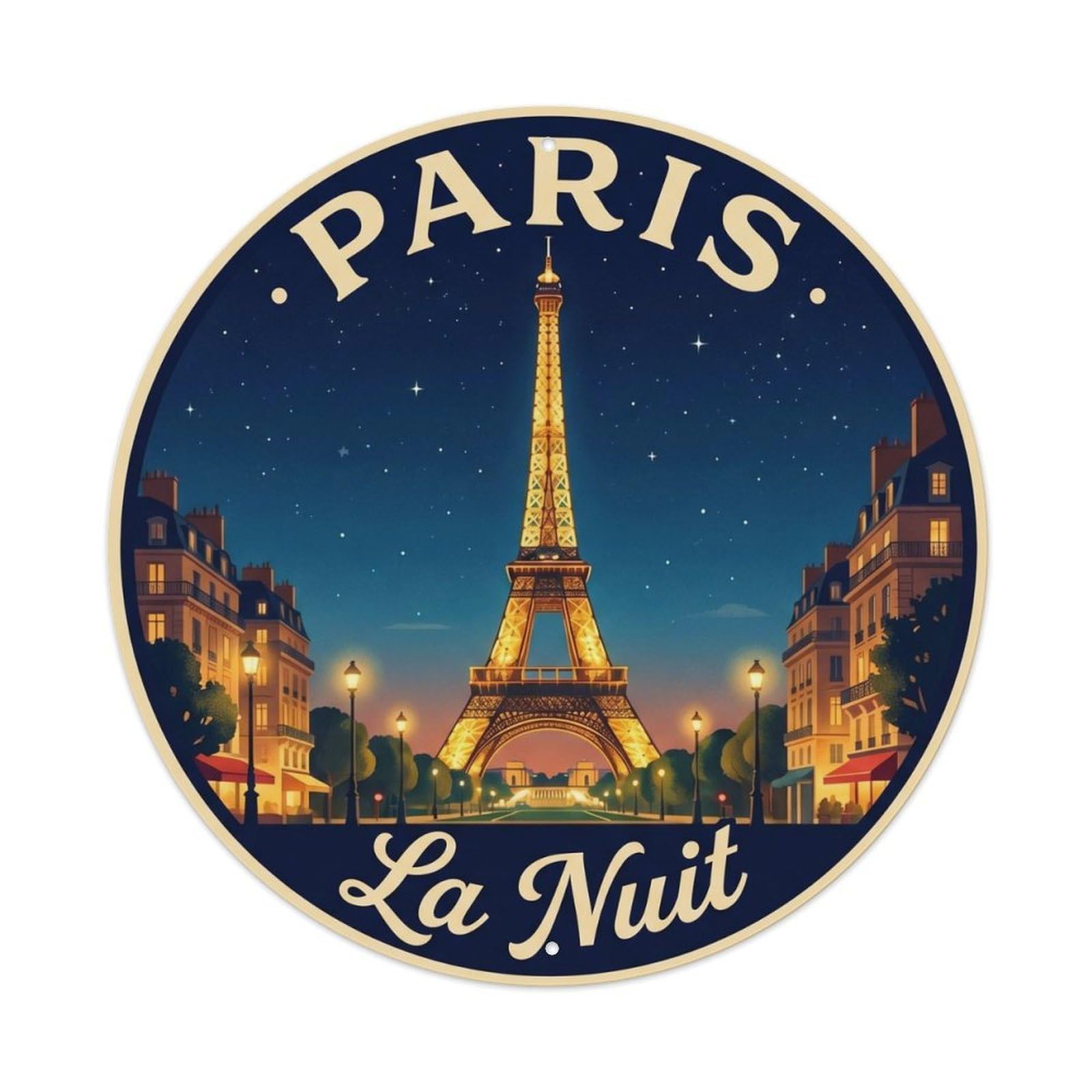Vintage Travel Eiffel Tower Night Metal Tin Sign Plaque