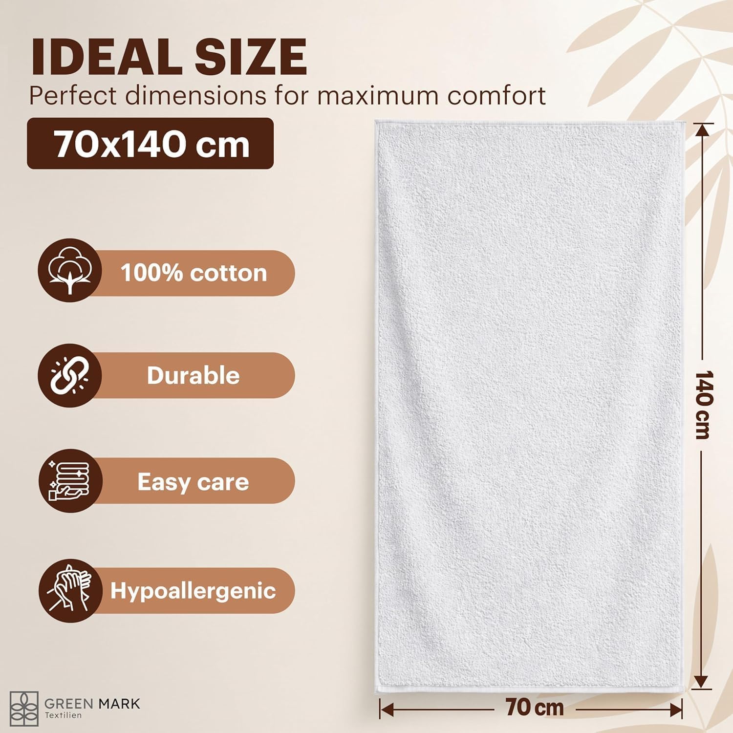 GreenMark 4-Piece Large Towel Set - 100% Cotton, Soft, Absorbent and Durable Bath Towels for Home, Spa, Gym - 27 x 54 in, (White)