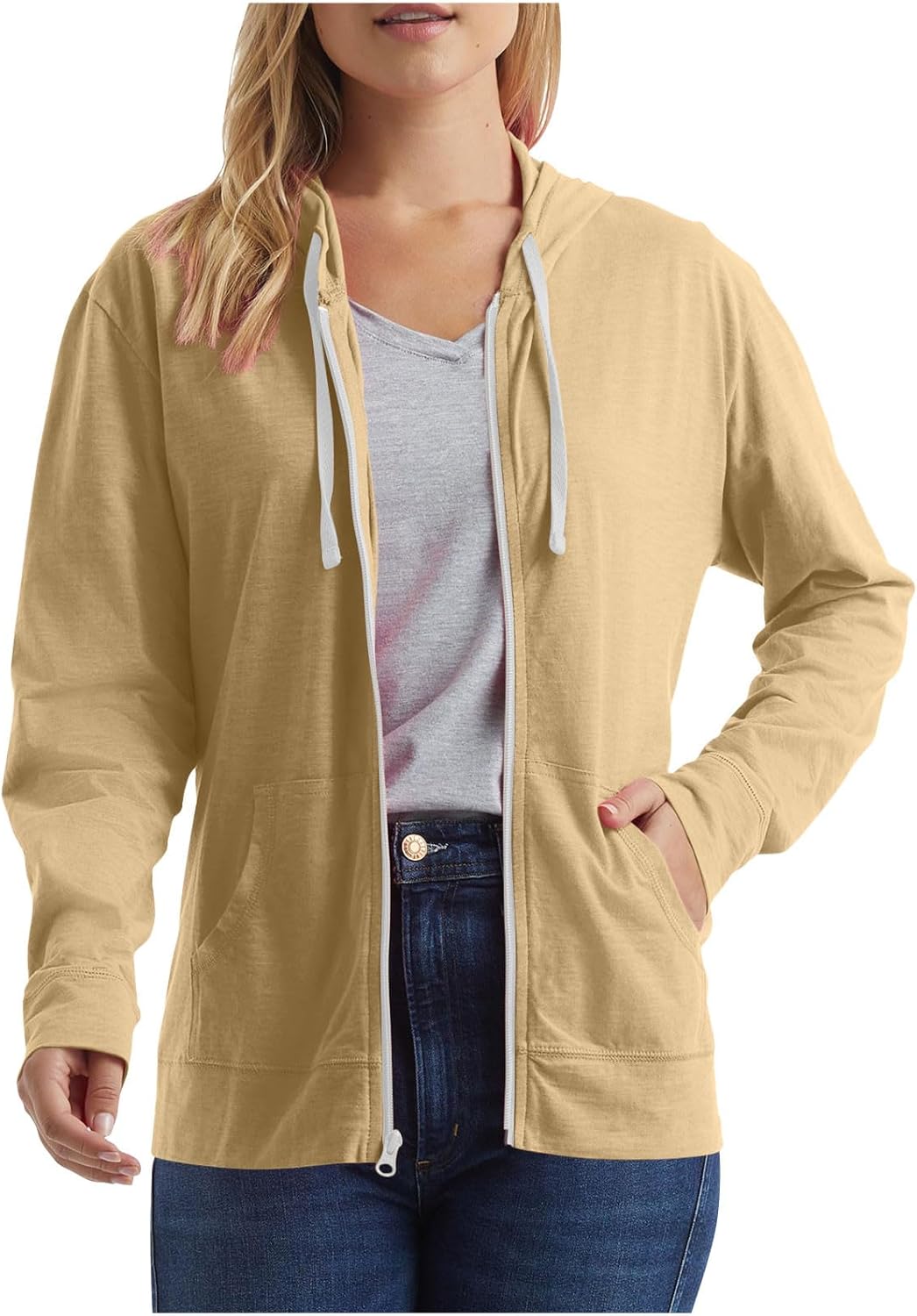 Sczwkhg Women’s Full Zip Up Hoodie 2024 Lightweight Loose Long Sleeve Hooded Sweatshirts Drawstring Jacket Coat with Pockets