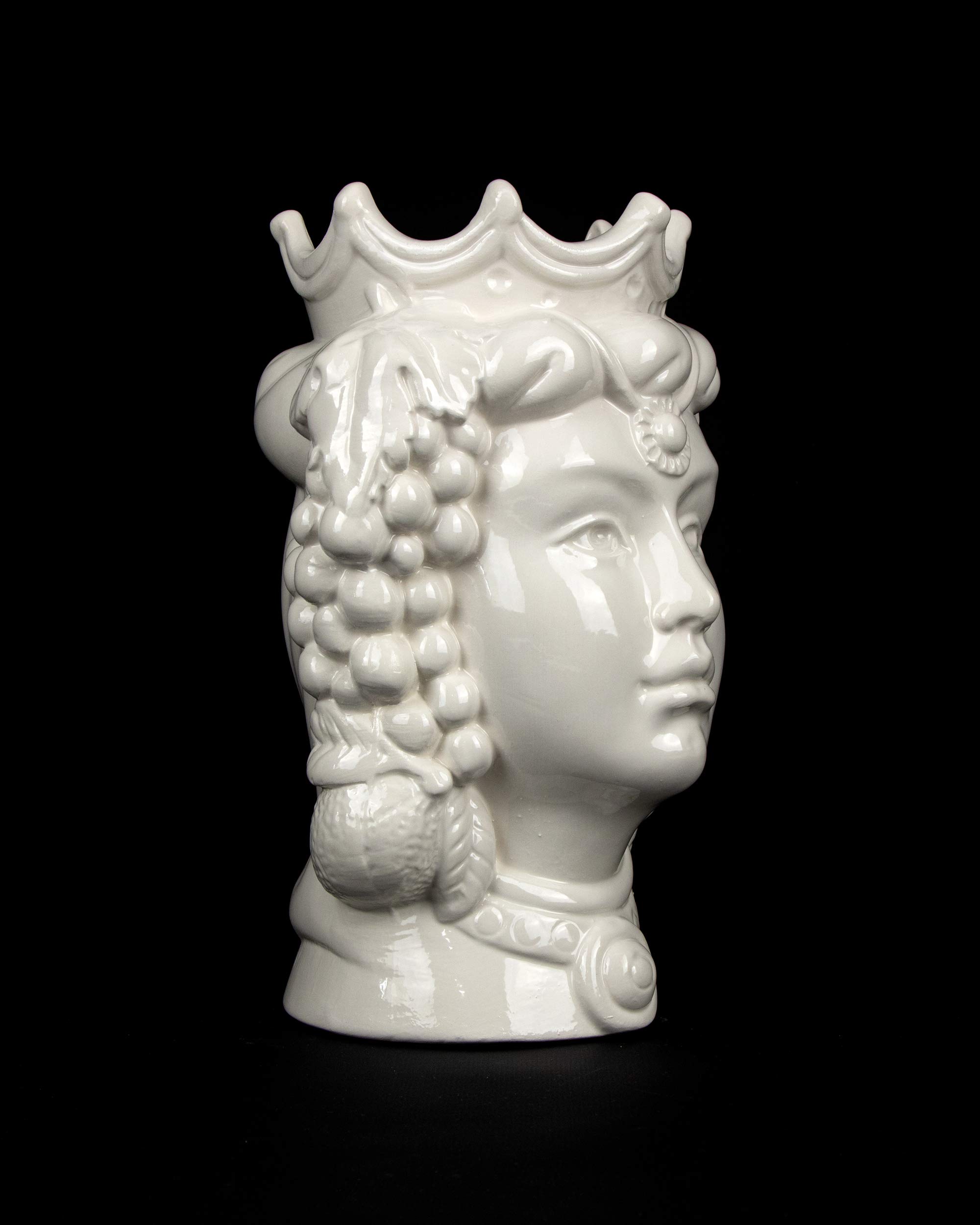 Testa di moro siciliana donna H cm 25 bianca in ceramica di Caltagirone fatta a mano
