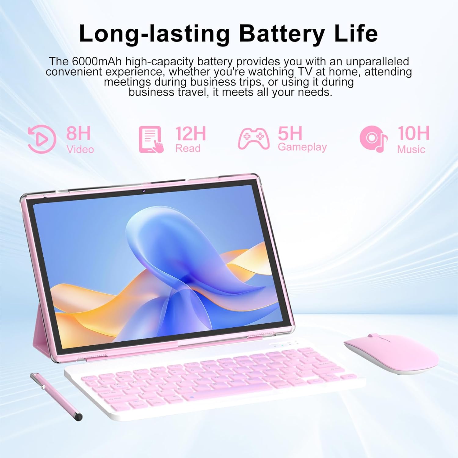 10 inch Android 15 Tablet with Keyboard Stylus, 8GB RAM 2 in 1 Tableta, Includes Mouse & Protective Case, 6000mAh Battery, Wi-Fi 6,Dual Camera, 32GB ROM,tablet set pc - Tablets with case (Pink)
