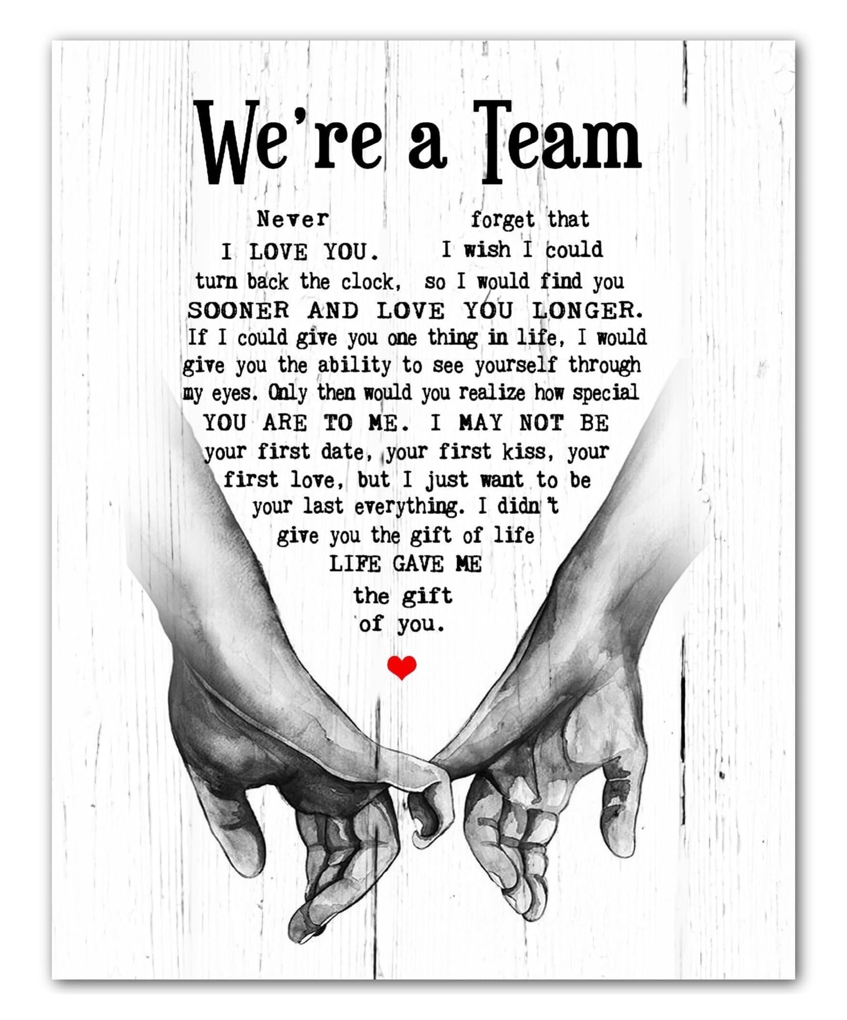 RNUMLIGH Love & Marriage Quote Poster, We're A Team Wedding Vows Wall-Art for Couples, Romantic Home Decor, Engagement or Wedding Gift for Him & Her(Framed,16x24inch(40x60cm))