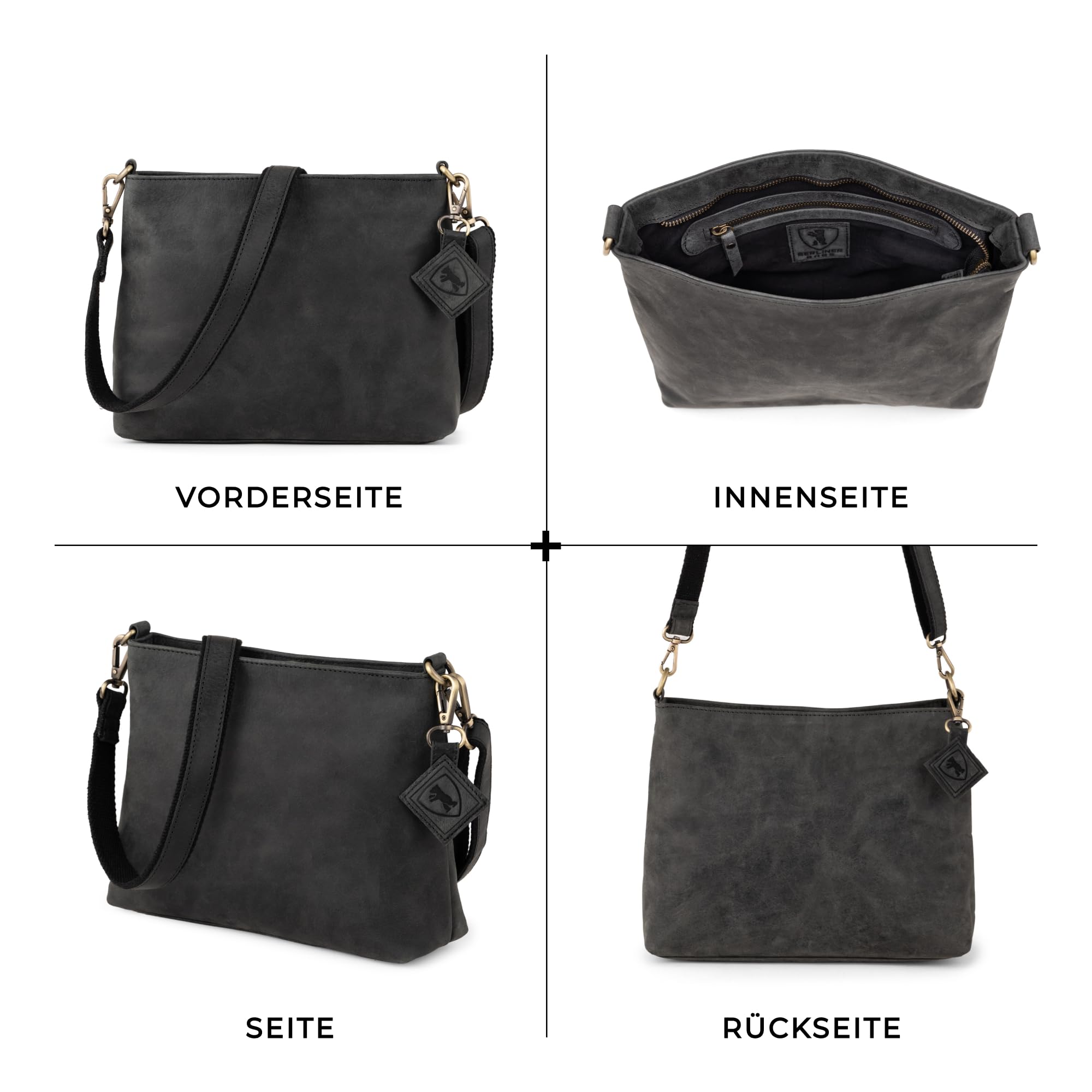 Berliner Bags Vintage Umhängetasche Marbella M, Große Schultertasche Crossbody Bag aus Leder, Handtasche für Damen