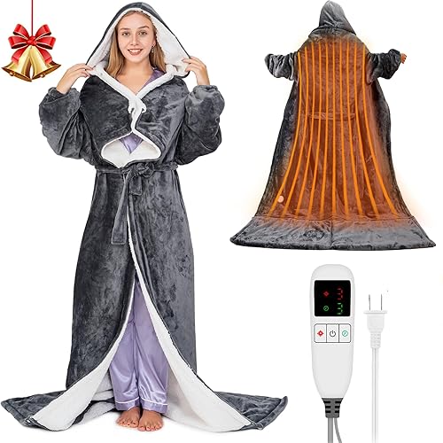 Wearable Heated Blanket for Women with Removable FootPocket,Electric Snuggle Heated