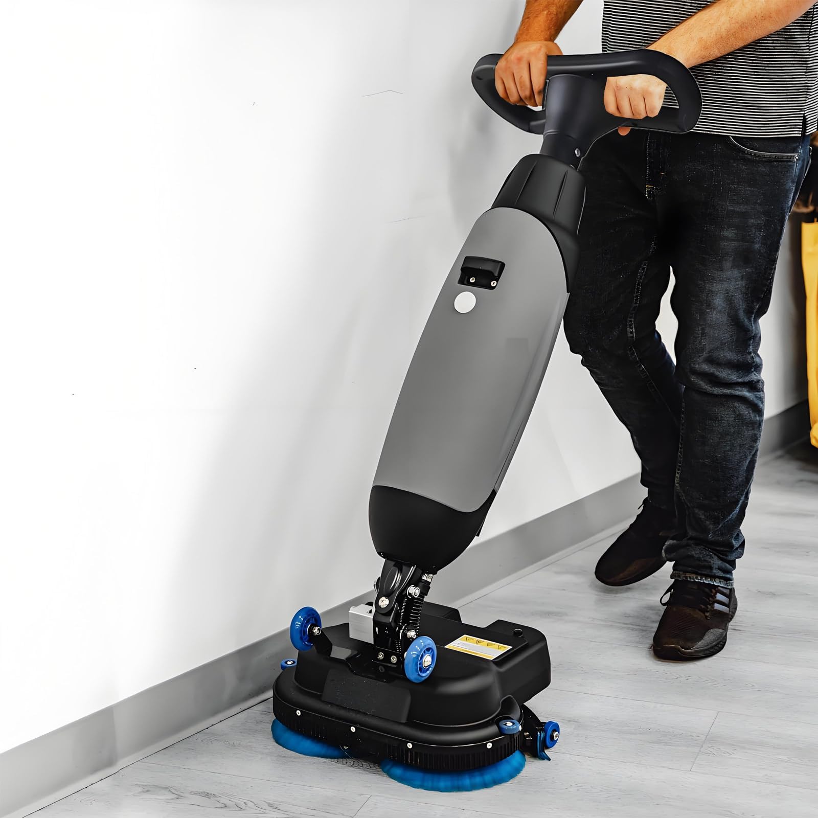Professional-Grade Mini Floor Scrubber Ultra-Compact & Portable Cordless 17" Wide Cleaning for Home, Office, Bathrooms & Small Commercial Spaces, Tile & Sealed Floors Grey-110V