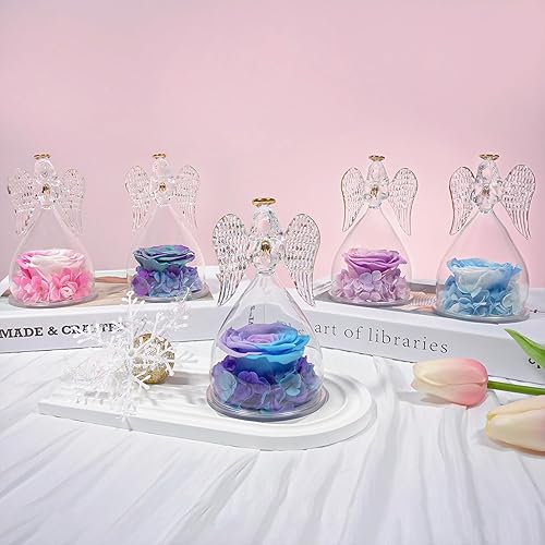 Miniatura 9 de Sunia Regalos de rosas preservadas para mamá, regalos de cumpleaños para mujeres, abuela, esposa, rosa real en cristal, figuras de ángel de Navidad,