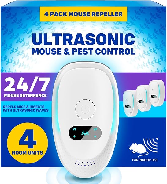 Padonco Ultrasonic Pest Repeller Plug In – 4 Pack Mouse & Rodent Repellent for Home, Garage & Attic, Electronic Rat Control Device for Mice, Ants & Spiders, Safe for Pets & Children - 1