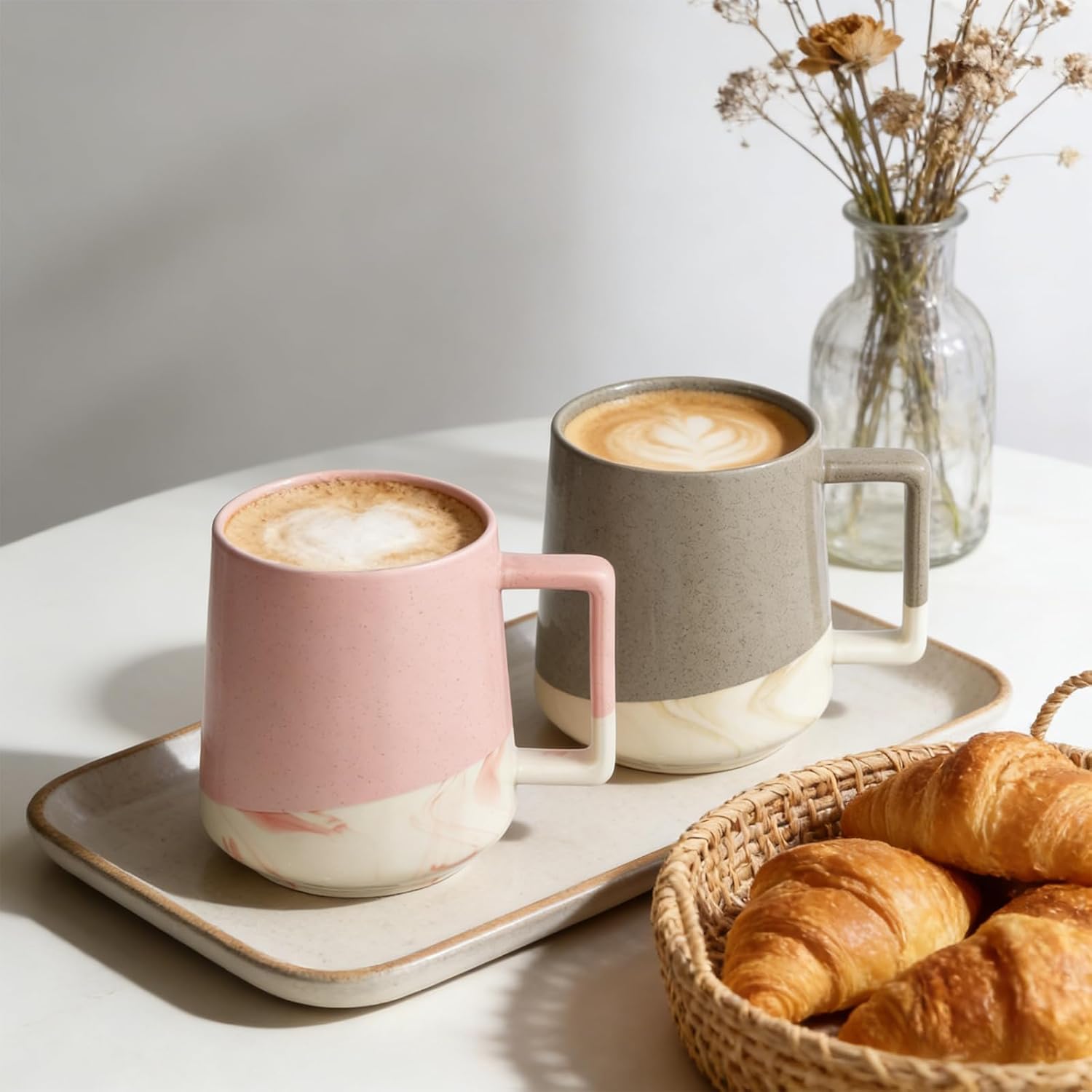 Ceramic Coffee Mugs Set of 2, 21oz Coffee Cups with Big Handle, Modern Style Cups, Microwave & Dishwasher Safe, Mugs for Coffee, Latte, Tea, Hot Chocolate, Milk and Cocoa