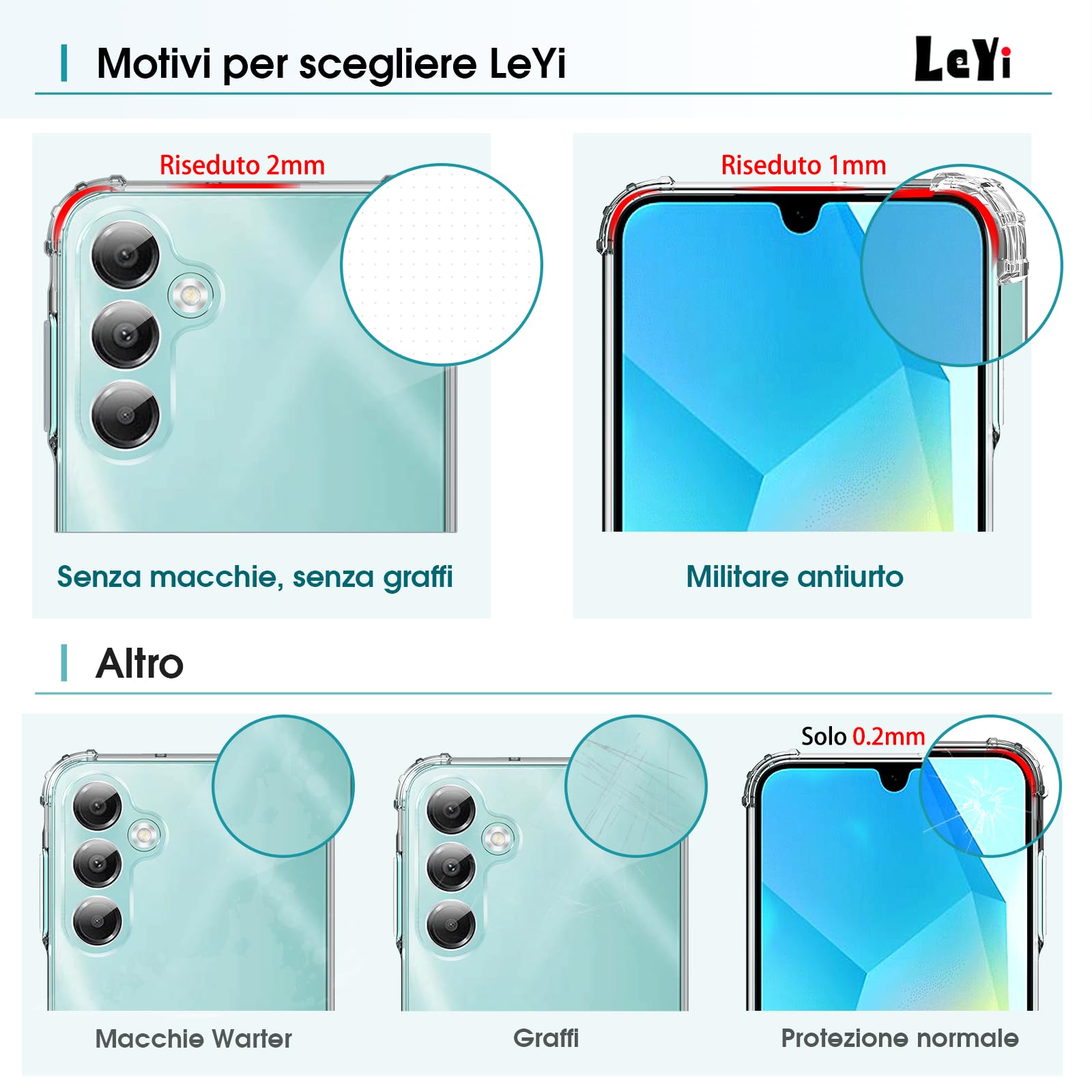 LeYi Cover per Samsung Galaxy A16/A 16 5G/4G con 2 Vetro Temperato, Custodia Armor Trasparente Silicone Morbida Puro Soft TPU Gel Bumper Originale Slim Crystal Antiurto Case per Telefono Samsung A16