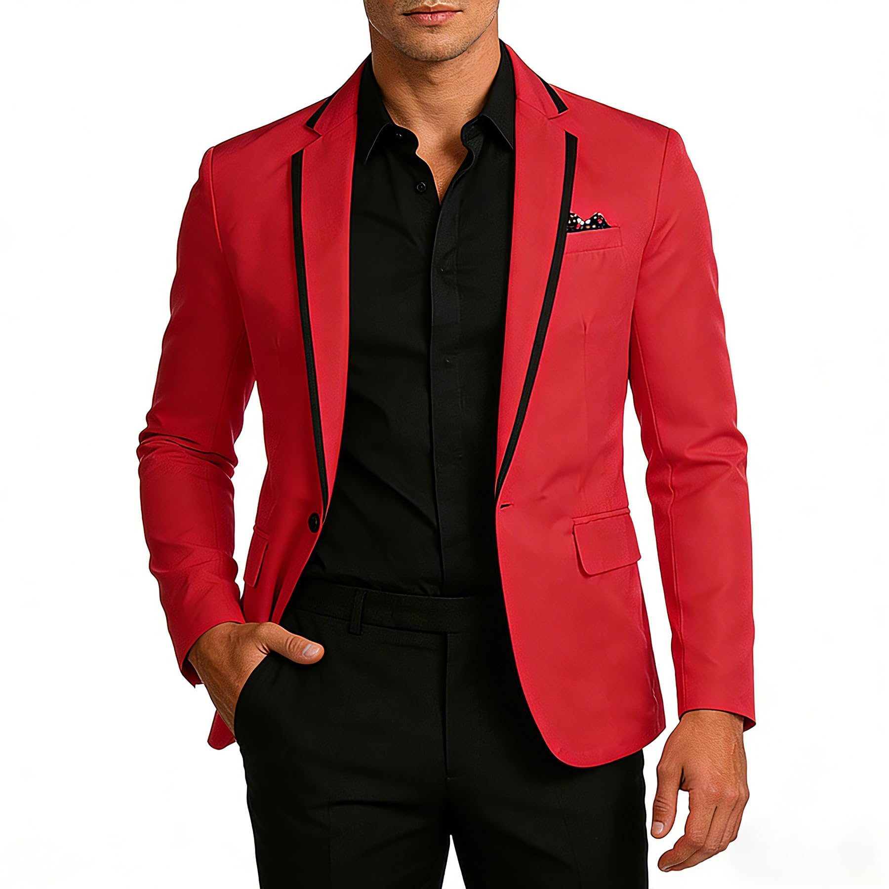 cloudstyle Mens Casual Slim Fit Suit Jacket 1 Button Daily Blazer Business Sport Coat Tops, Red, Medium-picture-3