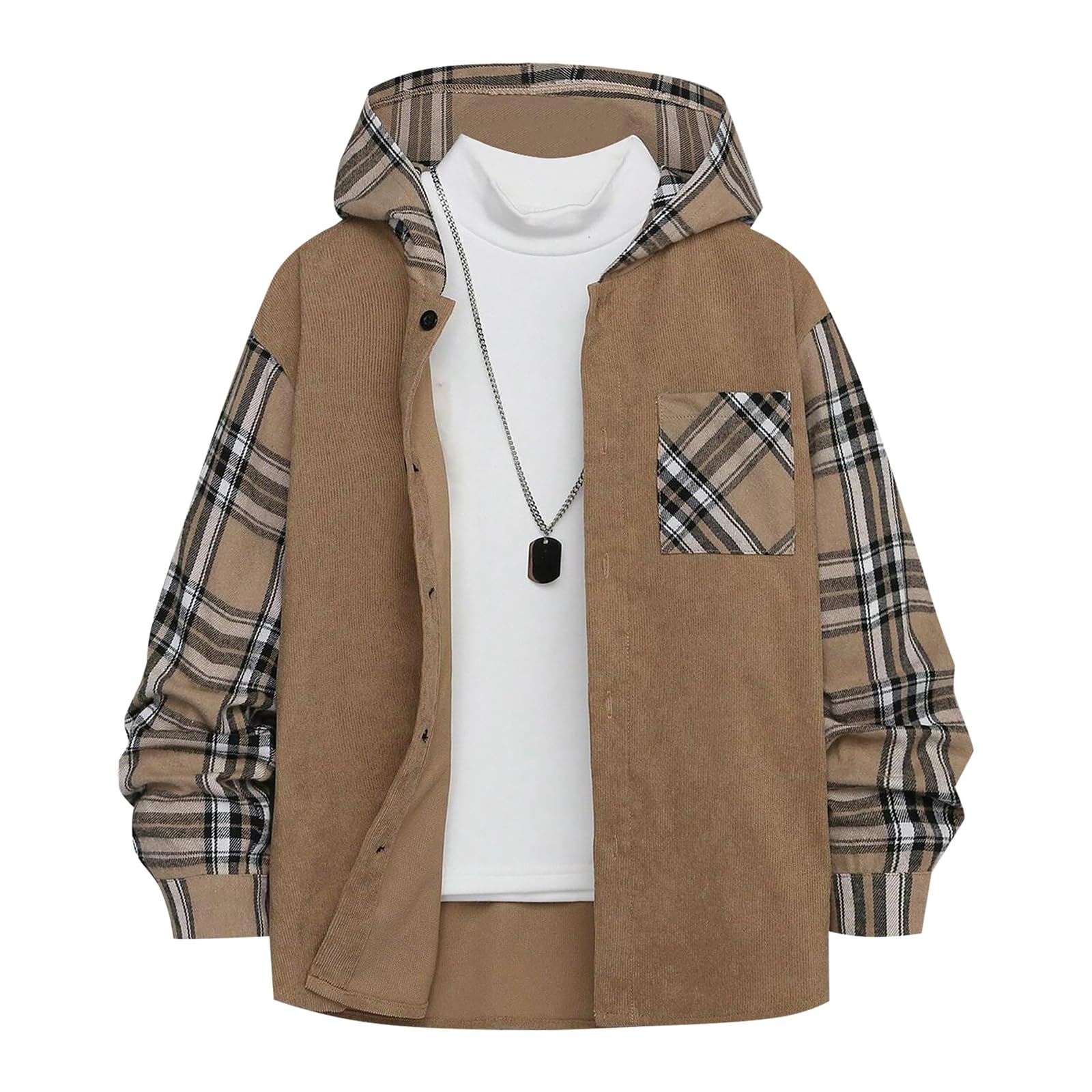 Boys Flannel Shirts Plaid Hoodie: Button Down Long Sleeve Shirt Fall Winter Fashion Lightweight Hooded Jacket Coats