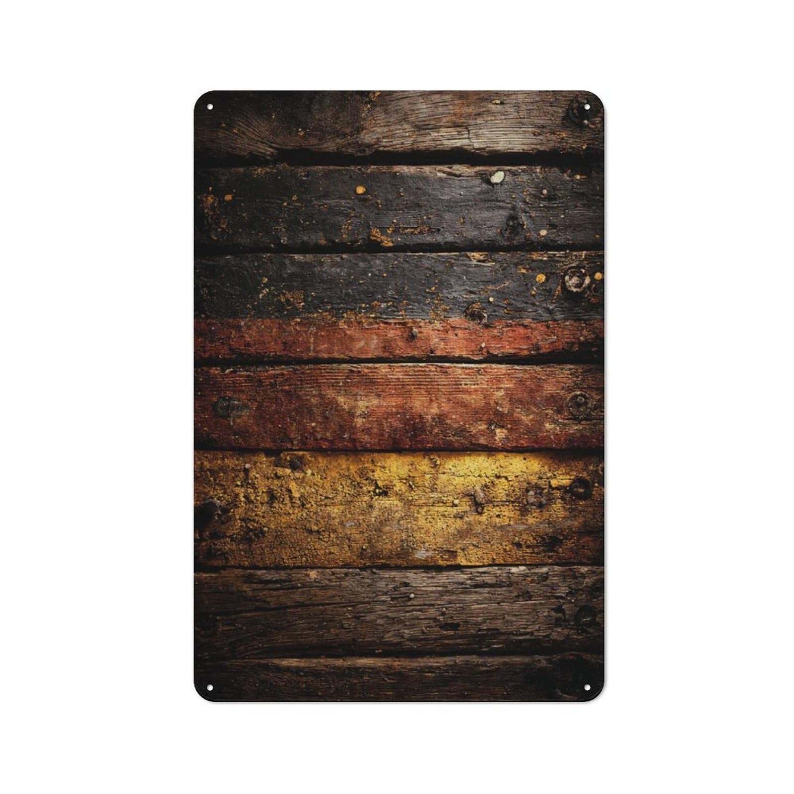 Junmoney Style-23 Distressed Wood German Flag Metal Wall Sign 30X20cm, Rustic Decor For Pub Or Café, For Home Interiors, Feature Walls And Decorative Displays