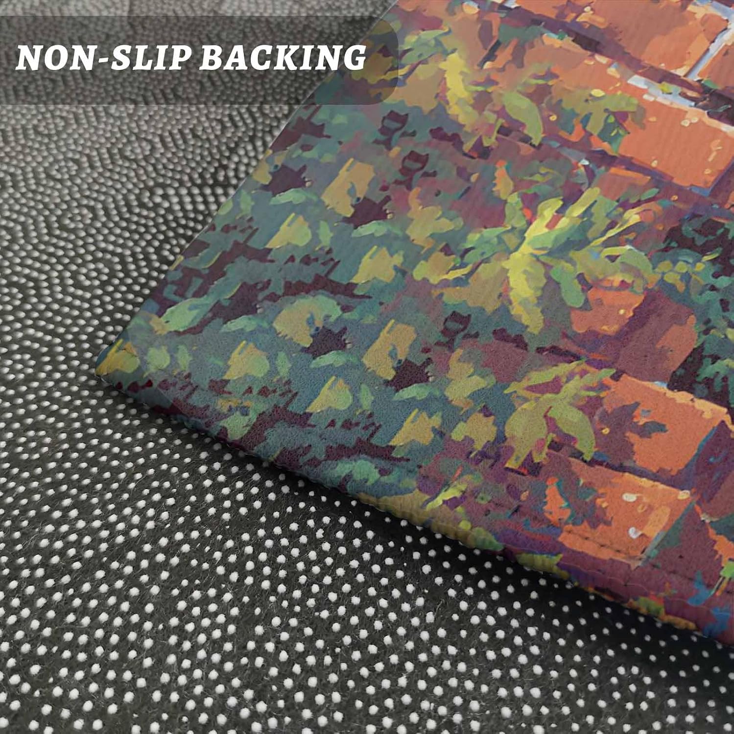 Teamery Kitchen Mats for Floor Abstract Dinosaur Brick Wall Green Leaves Washable Non Slip Kitchen Rugs 1PCS, Modern Art Absorbent Standing Mats for Sink Bathroom Office Living Room 15.7x47.2in