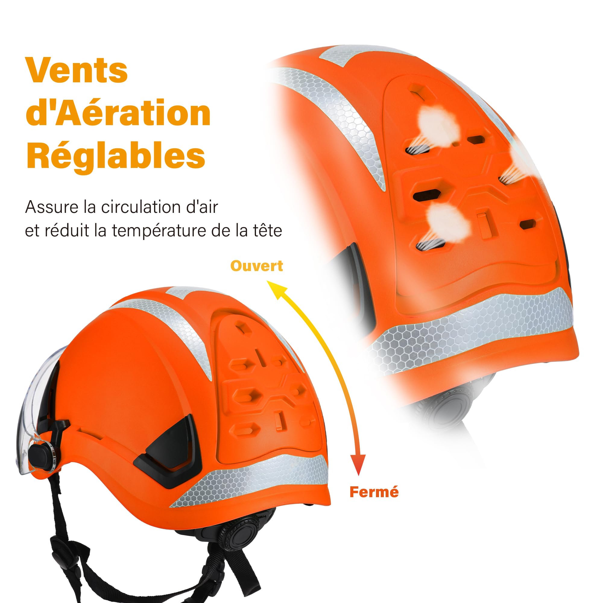 Safeyear Casque de Sécurité EN397 avec Visière et Cache-Oreilles, Casque Protection ABS avec Lunette UV, Casque de Chantier Réglable 53–64cm pour Industrie, logistique de Stockage, Forestier