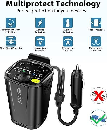 Miniatura 5 de YIXXI Inversor de corriente para automóvil de 150 W, portavasos de CC de 12 V a 110 V, adaptador de enchufe de automóvil, convertidor de salida para