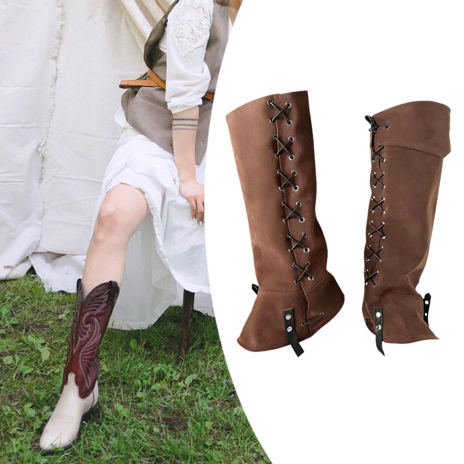 Cubrebotas de Pirata con Polainas Medievales Ligeras, Protectores de Piernas Steampunk, Cubrezapatos Universales, Accesorio de Disfraz para Hombres, a, Caqui
