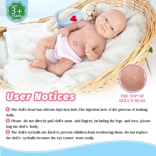 Miniatura 3 de Vollence Muñecas de bebé Reborn de 10 pulgadas de silicona de cuerpo completo, no de vinilo, muñecas realistas de silicona de platino recién nacido,
