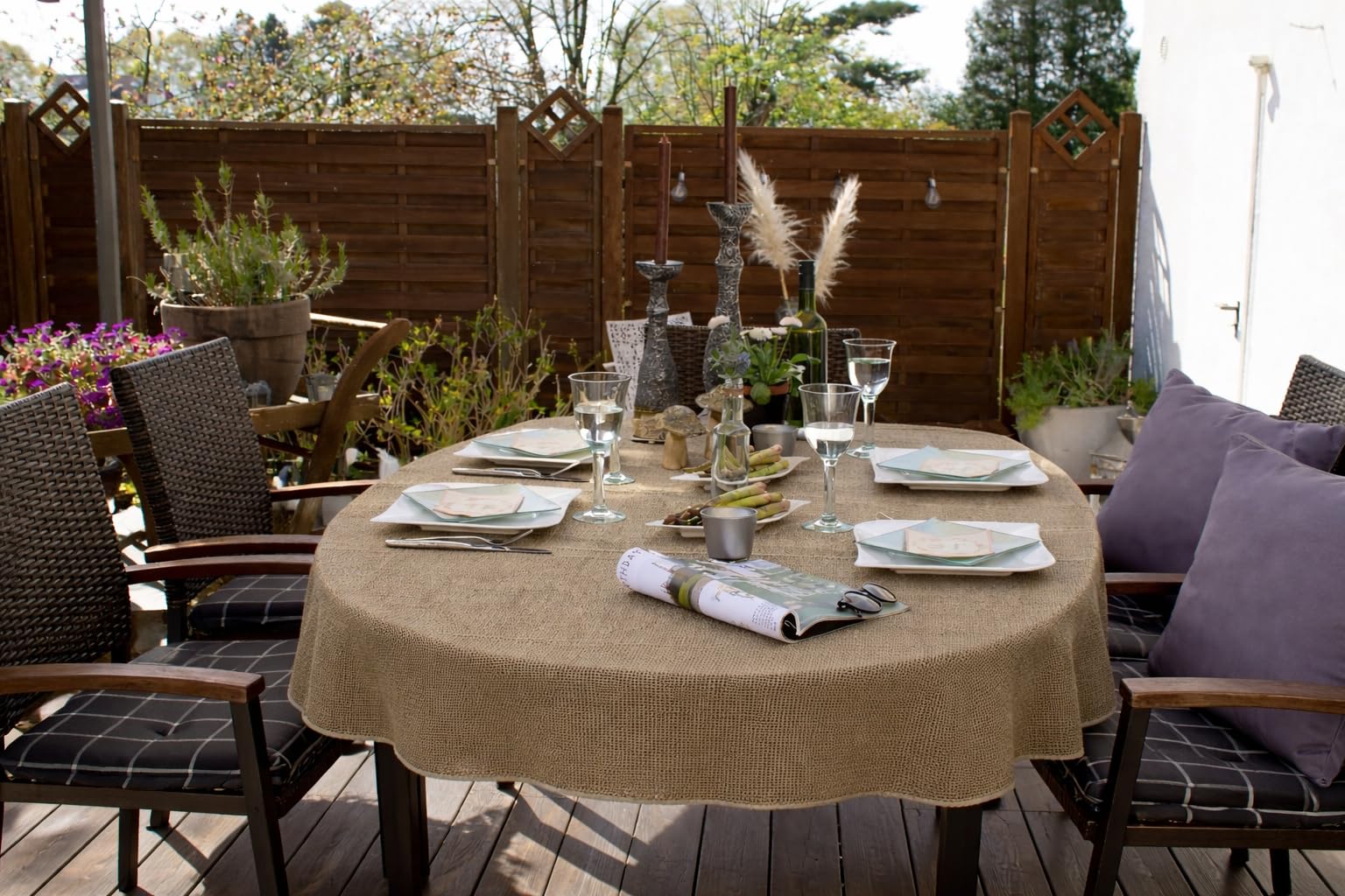 Tovaglia da Giardino 160x220 cm Copritavolo Outdoor ovale antiscivolo resistente alle intemperie - Cappuccino