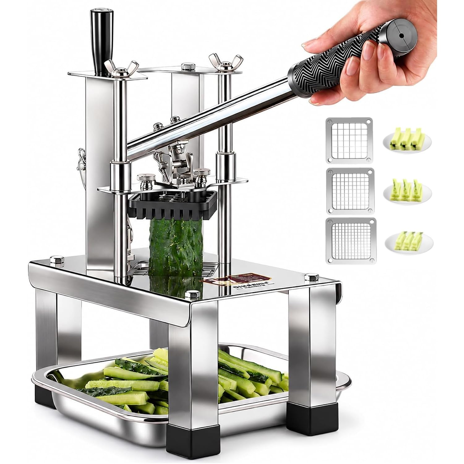 Cortador de verduras, máquina de corte multifuncional de acero inoxidable con 420 cuchillas de acero al carbono, ideal para picar patatas, zanahorias, pepinos, tamaños de 7/10/14 mm