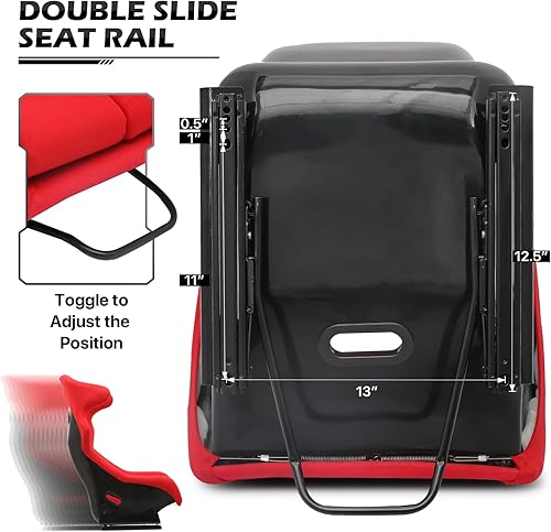 Miniatura 6 de MoNiBloom Asiento de carreras de simulador de estilo cubo universal de 40 pulgadas con deslizadores dobles ajustables, color rojo