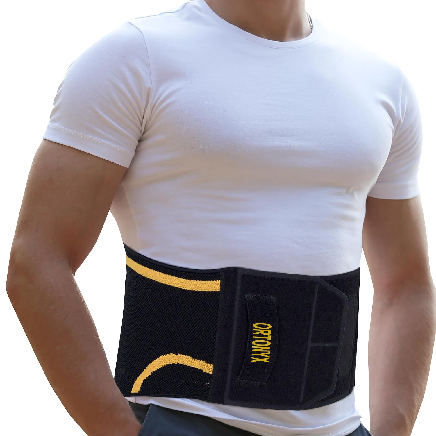 ORTONYX Elastic Back Support Brace for Men and Woman, 3D Knitted Design with Removable 3D Lumbar Pad, Breathable and Ergonomic, Hook&Loop Closure with Hand Loop for Easy Use, XXL